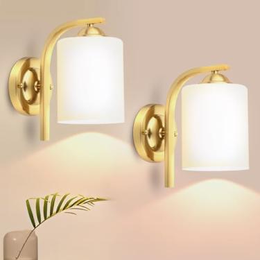 Imagem de CANMEIJIA Luminárias de parede douradas, arandela de parede 2 luzes, luminária de parede dourada para banheiro para espelho quarto corredor cozinha varanda, persianas de vidro branco leitoso, soquete