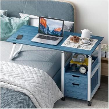 Imagem de Mesa De Pé Mesa De Sobrecarga De Moda Mesa Lateral Dobrável Estrutura De Aço Com Gaveta Mesa De Cabeceira Ajustável Em Altura Para Laptop Fácil De Mover, Blue, 100 x 40cm