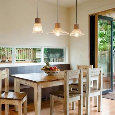 Imagem de 3 Luzes Pendentes De Vidro E27 Luminárias Pendentes Modernas Com Abajur De Vidro Calor Luzes Da Sala De Jantar Teto Ajustável Altura Pendurada Lustre Para Cozinha Quarto Sala De, One Color, Long