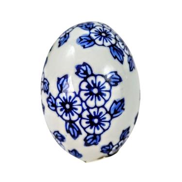 Imagem de Ovo De Páscoa Decorativo 8X5Cm Porcelana Azul E Branca C