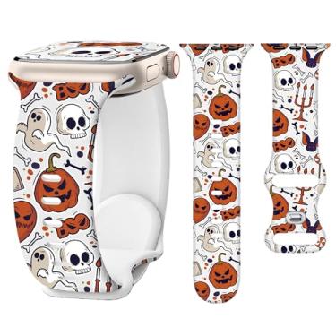 Imagem de G-ficu Pulseira de Halloween para Apple Watch 46 mm, 45 mm, 44 mm, 49 42 mm (S3), pulseira de silicone de abóbora para Apple Watch séries 11 10 9 8 7 SE 6 5 4 3 Ultra, pulseira chique de férias para