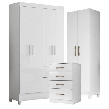 Imagem de Guarda Roupa Infantil Madri Com Cômoda Ms913 E Armário Multiuso New íris Branco Brilho – Moval