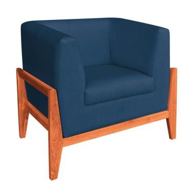 Imagem de Poltrona Lucy Linho Base Madeira Castanho DRossi Azul A18