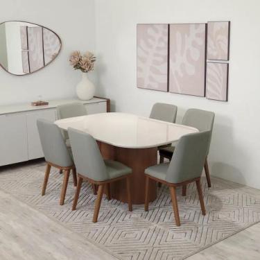 Imagem de Conjunto de Jantar Mesa Retangular com Vidro 6 Cadeiras Kalina - Canel