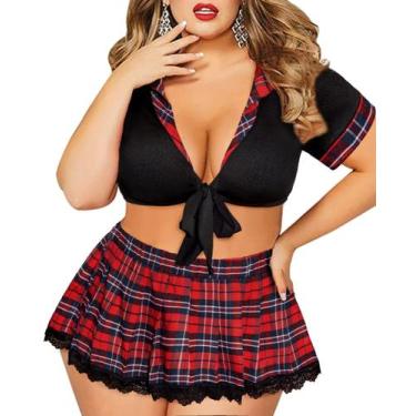 Imagem de Conjunto de lingerie Avidlove Plus Size Sexy Saia Xadrez