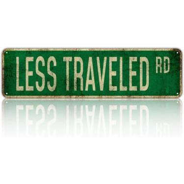 Imagem de PWFGBZY Less Traveled RD Slim Sign Street Funny Metal Sign Outdoor Indoor Wall Art Decor for Bedroom Home Bar Garage Art Gift 10 x 40 cm