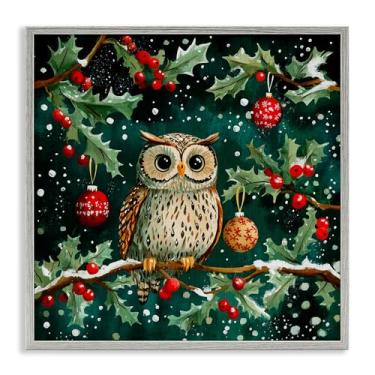 Imagem de Stupell Industries Arte giclée emoldurada cinza com coruja de inverno com queda de neve suave, design por Yen, 30,5 x 30,5 cm