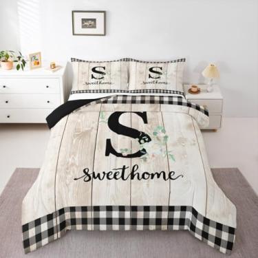 Imagem de Erosebridal Jogo de cama solteiro, com letra P, flores florais brancas, lençol com letras personalizadas para crianças, meninos, meninas, homens, vintage, rústico, edredom de plumas (P)