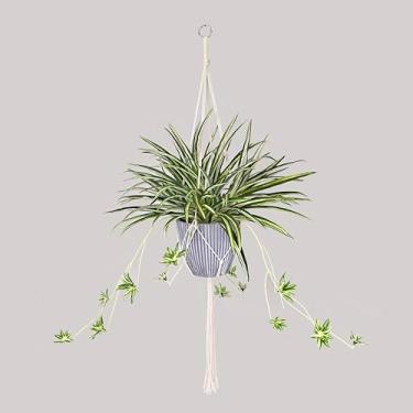 Imagem de 365 Florescendo Decor Planta Aranha Artificial Pendurada – 95 cm Vegetação Sintética com Corda de Macramé Cabide Estilo Boho, Vaso texturizado com nervuras, Seixos Reais, Pátio Resistente ao
