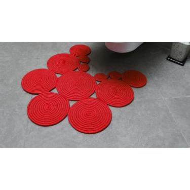 Imagem de SHIVERO HOMES Tapete de banheiro de juta Boho | Tapete de banheiro lavável feito à mão | Tapete de banheiro moderno | Decoração de banheiro Boho de tecido dupla face (vermelho)