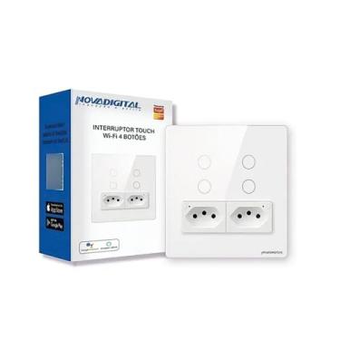 Imagem de Interruptor Inteligente Touch Wifi 4x4 4 Botões Tomada Alexa - Nova Di