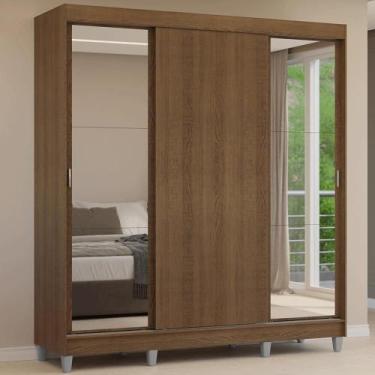 Imagem de Guarda-Roupa Casal com Pés 3 Portas de Correr com Espelhos Rustic Reno