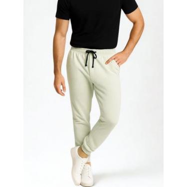Imagem de Calça de Moletom Masculina Jogger Verde Pastel Básica Forrado Felpudo 
