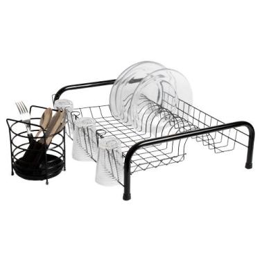 Imagem de Kit Escorredor de Louça Cama Porta Talher 4 cores Rosa Preto - Instare