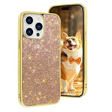 Imagem de Capa LUVI compatível com iPhone 12 Pro Max diamante lindo brilhante strass cristal brilhante capa protetora com revestimento galvanizado bumper luxo moda capa de 6,5 polegadas ouro rosa