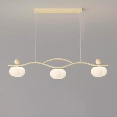 Imagem de 3 Luzes Modernas Lineares Pendentes Ilha de Cozinha Regulável LED Linear Lustre Para Mesa de Jantar Nordic Green Flower Long Strip Teto Pendurado Lâmpada Para Escritório Restaurante