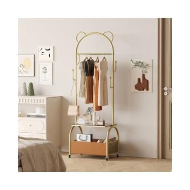 Imagem de Ganchos para prateleira de casacos, cabideiro, de ferro, móvel, para uso doméstico, cesto de roupas sujas, cabideiro de alta qualidade para decoração de casa (dourado)