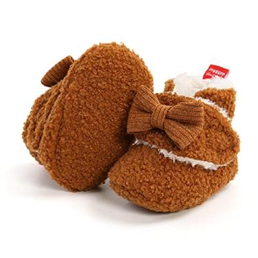 Imagem de E-FAK Botas de lã aconchegantes para bebês recém-nascidos, com aderência, pantufas de inverno, sola macia que fica no primeiro andador, Marrom 08, 6-12 Months Infant