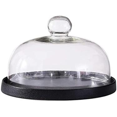 Imagem de RVGOJHYF Suporte de bolo de cúpula, capa de preservação de alimentos domésticos, prato de sobremesa de madeira giratório, bandeja de frutas premium para banquete, suporte de bolo de vidro, pode ser