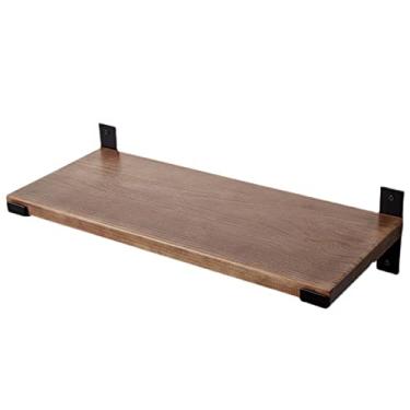 Imagem de Prateleiras de parede flutuantes, prateleiras de armazenamento de parede de bambu de madeira rústica, prateleira de exibição de decoração de quarto moderna, prateleiras de armazenamento para quarto