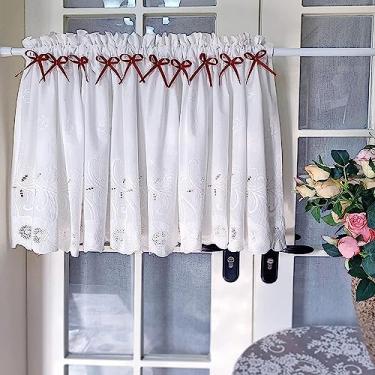 Imagem de Cortina de cozinha pequena meia janela com bordado, cortina curta de cozinha, privacidade, divisória, cortina de café de tecido de algodão à prova de pó, 1 peça, 250 * 50 cm