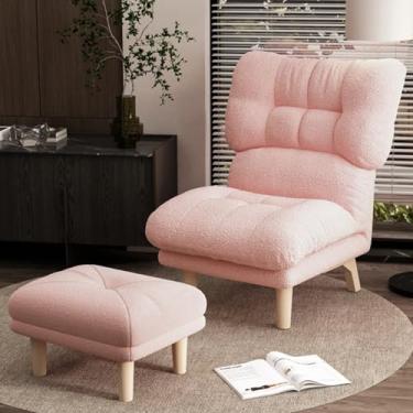 Imagem de espreguiçadeira, cadeira de destaque, branca, estofada, confortável, sem braços, cadeira moderna preguiçosa com ajuste de encosto, cadeira de leitura para sala de estar, cadeira de balanço de sofá com