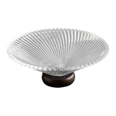 Imagem de Generic Tigela de frutas de vidro transparente com suporte de madeira, bandeja decorativa para, nozes e vegetais para banheiro, hotel e casa, Listra