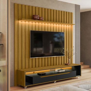 Imagem de Rack com Painel para TV Até 70 Polegadas Loop 2 Gavetas 1 Prateleira Cedro/Preto - Olivar Móveis