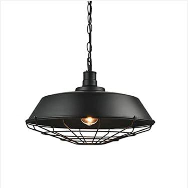 Imagem de YQSLQZZ Luzes de teto pretas para casa de fazenda, luminária pendente de ilha de cozinha estilo industrial com lustre decorativo de teto enjaulado, altura ajustável, luzes E27*1