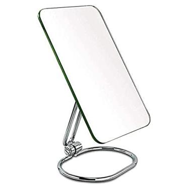 Imagem de Espelho pequeno espelho de maquilhagem, espelho de maquilhagem de secretária 3X espelho de beleza espelho cosmético espelho de casa de banho aço inoxidável, prata_21 cm * 15 cm, espelho de maquilhagem