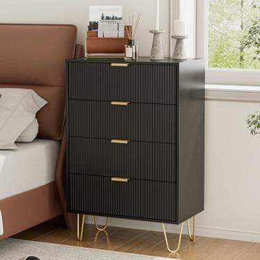 Imagem de Masupu Cômoda de 4 gavetas, baú de gaveta, cômoda de armazenamento alta com pernas de metal dourado, mesa de cabeceira para quarto, sala de estar, armário, corredor listrado preto