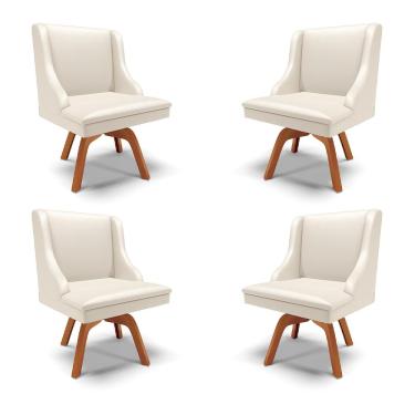 Imagem de Kit 4 Cadeiras Decorativas Sala de Jantar Base Giratória de Madeira Firenze PU Bege/Natural G19 - Gran Belo