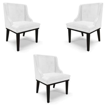Imagem de Kit 3 Cadeiras Decorativas Sala de Jantar Base Fixa de Madeira Firenze PU Branco Brilho/Preto G19 - Gran Belo