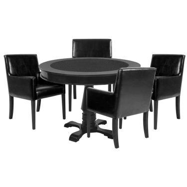Imagem de Mesa de Jogos Carteado Victoria Tampo Reversível Preto 4 Cadeiras Liverpool PU Preto Liso - GranBelo