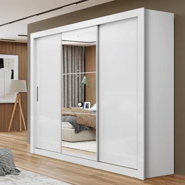 Imagem de Guarda Roupa Casal Espelhado 3 Portas 1 Porta Espelho 4 Gavetas 188,5cm Viena Yescasa Branco