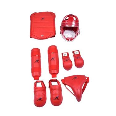 Imagem de oshhni Conjunto de equipamentos de treino de taekwondo, luvas de boxe, caneleiras para adultos, luta corpo a corpo, karatê e MMA, Vermelho, L