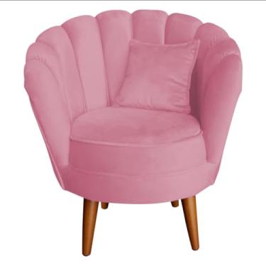 Imagem de Poltrona Decorativa Pétalas de Flor, Veludo, Design Clássico, Pés Palito, para Sala de Estar, Recepção e Quarto, (Rosa Suede)