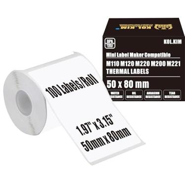 Imagem de Etiquetas térmicas M220 M110 para impressora Phomemo M110 Print Master M220 M200 M120 M221 refil de etiquetas para impressora Ponek M100 M260 para etiquetas CLABEL 221B 1,97" x 3,15" 50x80 mm branco 1