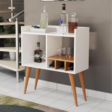 Imagem de Aparador Mini Bar com Adega Branco em MDF Modelo Pés Palito