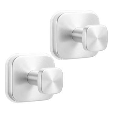 Imagem de Tyothimm 2 ganchos quadrados com ventosa, gancho de chuveiro de aço inoxidável 304, puxador removível com ventosa para chuveiro, banheiro, cozinha, porta de vidro, espelho (prata)