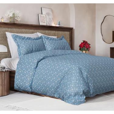 Imagem de Conjunto de capa de edredom de Natal tamanho casal – capa de edredom extra macia com 2 fronhas – Roupa de cama natalina com fechos de zíper e laços – Conjunto de cama confortável, aconchegante e