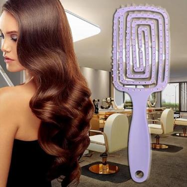 Imagem de Escova de cabelo mágica, escova de cabelo desembaraçadora ventilada úmida e seca, escova ultra desembaraçadora, para homens, mulheres, escova de cabelo de massagem de secagem rápida (roxa, 23 x 7,5 cm