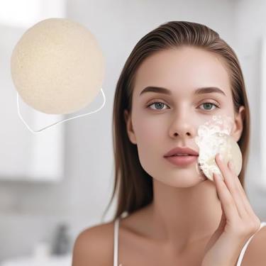 Imagem de Esponja para lavar o rosto, esponja de limpeza facial, esponjas removedoras de maquiagem, limpeza e esfoliação, macia e confortável, adequada para maquiagem e limpeza, meia redonda (branca)