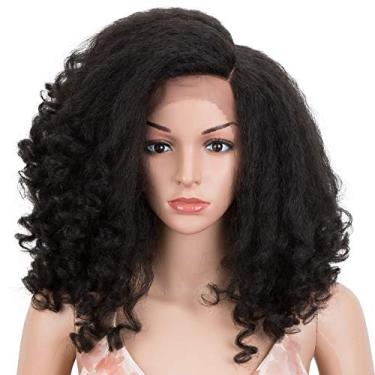 Imagem de Style Icon Perucas afro de 35,5 cm, perucas curtas encaracoladas para mulheres negras, perucas sintéticas com parte frontal de renda (35,5 cm, 1B)