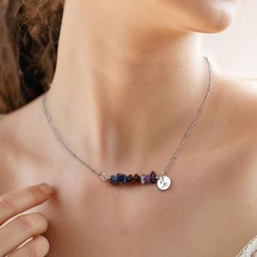 Imagem de Colar de prata para mulheres, retrô, pedra natural, constelação, zodíaco, pingente de horóscopo, ajustável, de aço inoxidável, delicado, joia para homens do zodíaco, presentes do dia a dia, 17.8+2