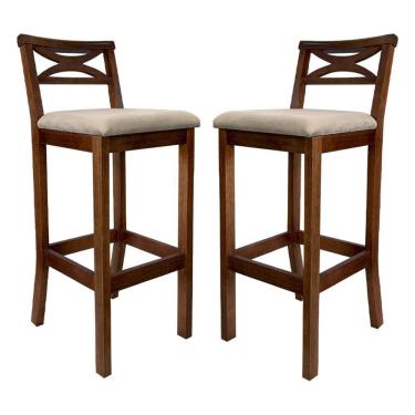 Imagem de Kit 2 Banquetas de Madeira para Bancada de Cozinha Suede Bege