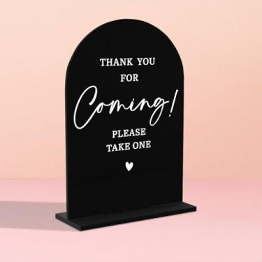 Imagem de Placa de casamento acrílica para cerimônia, caligrafia moderna arco acrílico placa de mesa para recepção de casamento e mesa de festa de evento - sinal de agradecimento por vir (preto)