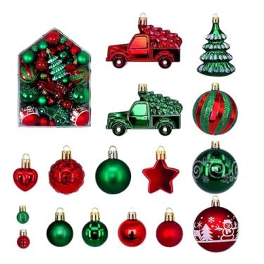 Imagem de Conjunto de 72 peças de enfeites de árvore de Natal, bolas coloridas penduradas para festa de Natal, decoração de casa, decoração sazonal (laranja, verde, rosa)