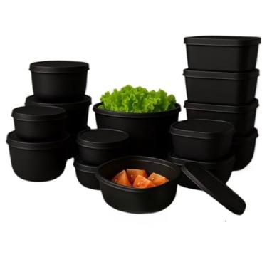 Imagem de Pote de Vidro Com Tampa Bambu,Kit Com 15 Potes PláSticos HerméTicos para Cozinha(Preto)