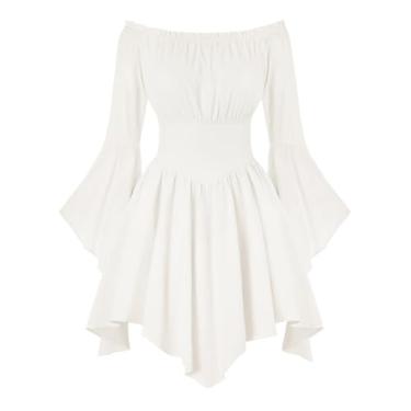 Imagem de Vestido feminino renascentista fada cottagecore camponesa espartilho ombro de fora branco XGG